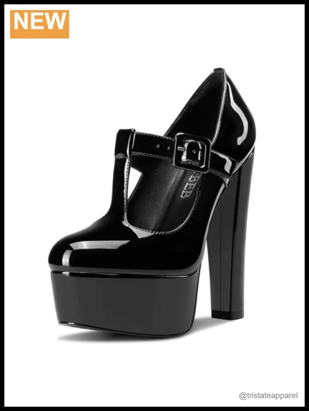 Womens Chunky Block High Platform Heel Close Toe Pumps T-Strap Buckle Patent